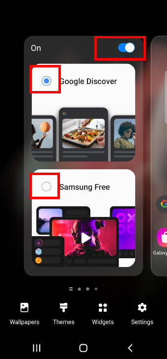 switch between Google Discover and Samsung Free