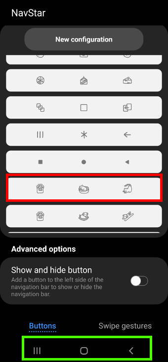 customize Galaxy S21 navigation buttons and navigation bar with NavStar: choose new navigation buttons