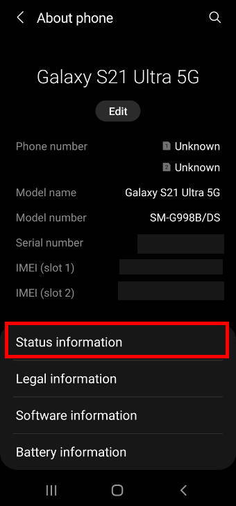 Galaxy S21 about phone