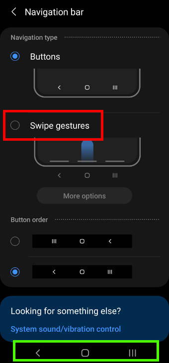 switch between navigation buttons and navigation gestures on Galaxy S21