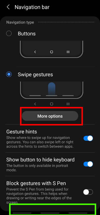 switch between navigation buttons and navigation gestures on Galaxy S21