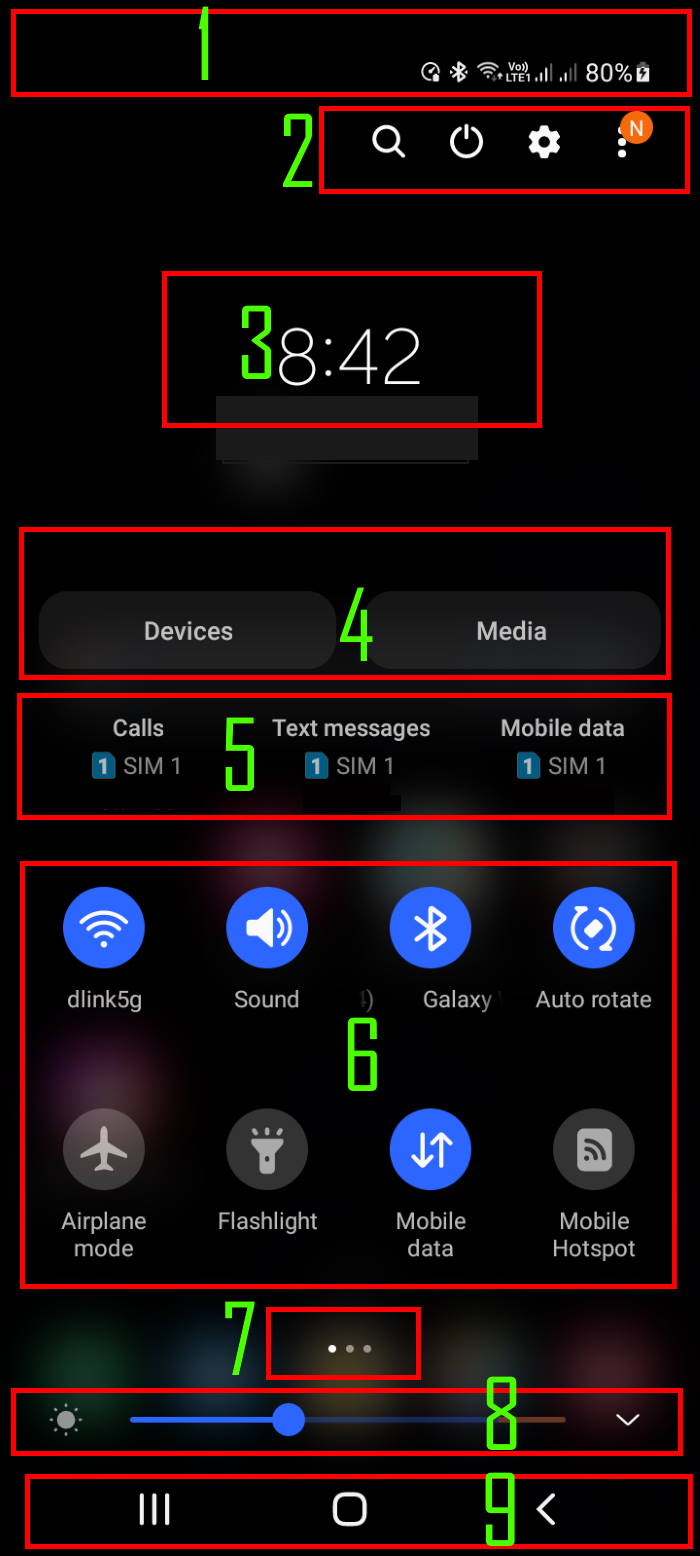 components of Galaxy S21 quick settings panel