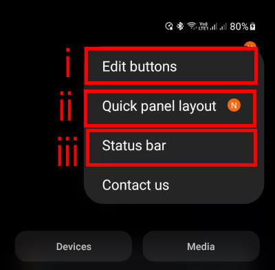 Galaxy S21 quick settings panel menu