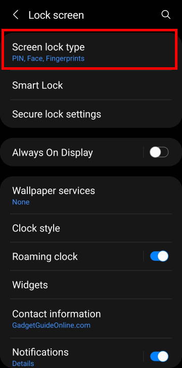 choose and use screen lock types to lock Galaxy S21 screen