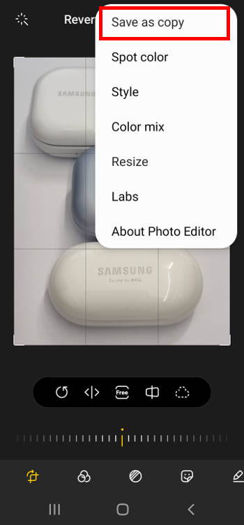 resize photo size on Galaxy phones: save as a copy