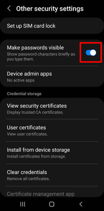 hide PIN, password or pattern when typing on Galaxy S22: make password visible