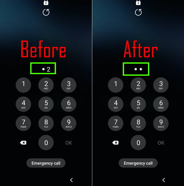Before and after: hide PIN, password or pattern when unlocking Galaxy S22
