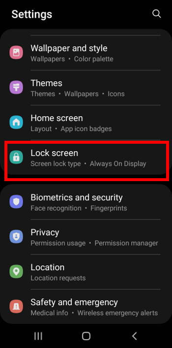 Galaxy S22 Settings: lock screen 