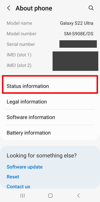 check status of SIM card on Galaxy S22: about phone