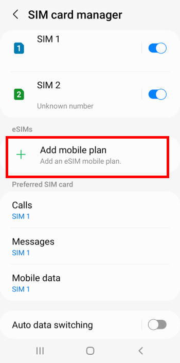 use SIM card on Galaxy S22: SIM card manager