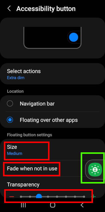 customize accessibility button (extra dim shortcut)