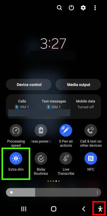 enable Extra Dim in Galaxy S22 with quick setting button