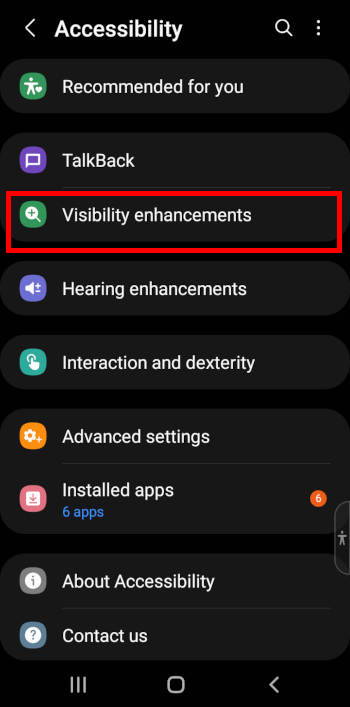 Accessibility settings on Galaxy S22