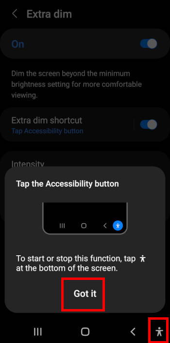 add Extra Dim shortcut to navigation bar (accessibility button)
