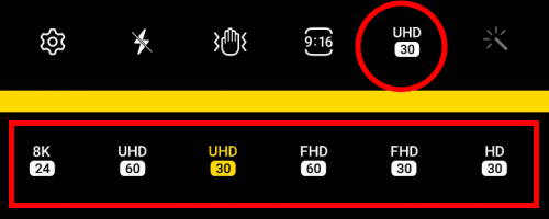 Galaxy S22 camera modes: resolution and frame rate selection in the Video mode
