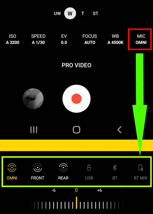 Galaxy S22 camera modes: pro video mode mic settings 
