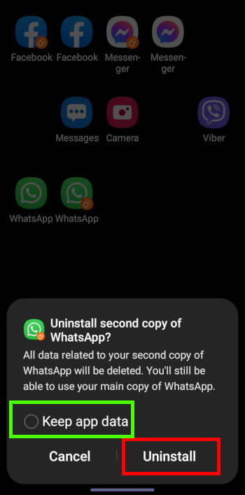 uninstall second copy of dual messenger on Galaxy S22 from the home screen