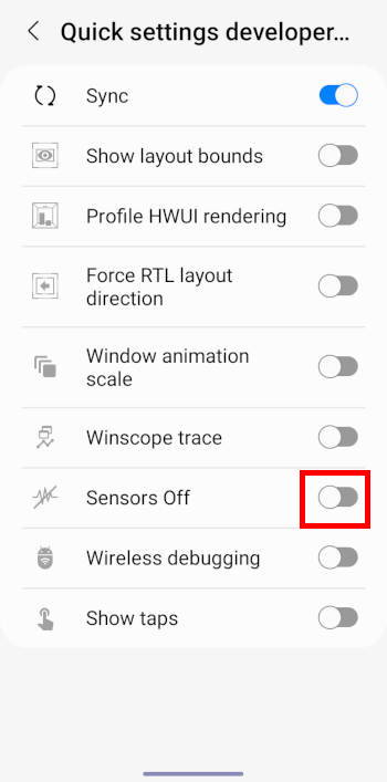 Galaxy S22 developer options: quick settings tiles
