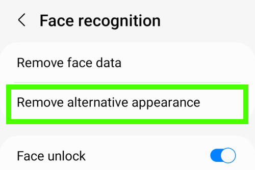 alternative appearance for face unlock on Galaxy S22