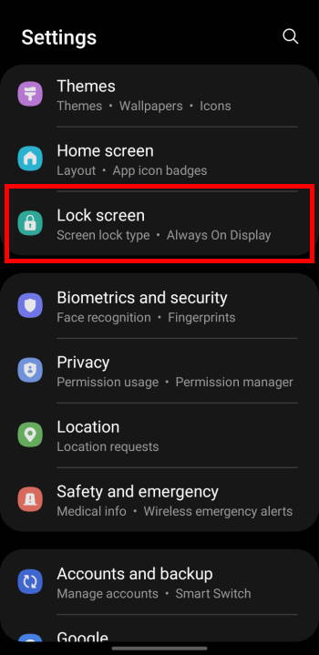 Galaxy S22 lock screen settings: widgets