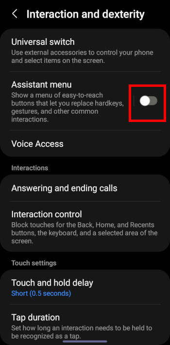 enable assistant menu to take screenshots on Galaxy S22
