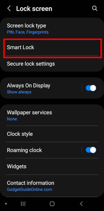 smart lock on Galaxy S2: lock screen settings