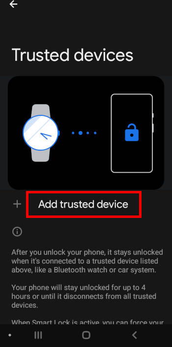 enable trusted devices for smart lock on GalaxtyS22