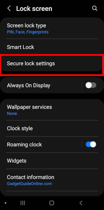 Galaxy S22 lock screen settings