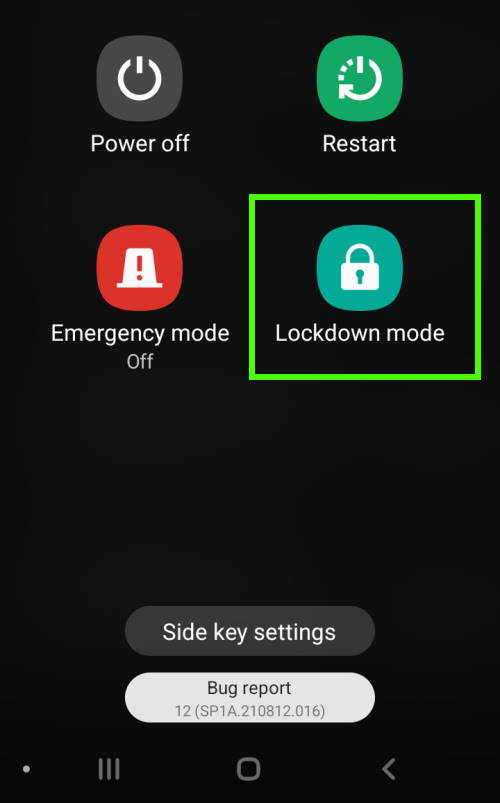 Lockdown mode on Galaxy S22 Power-off menu