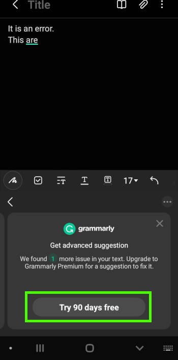upgrade to premium for Writing Assistant on Samsung keyboard on Galaxy S22, S21, S20, and S10