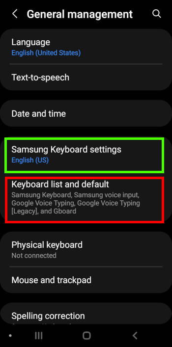 general management settings for Galaxy S22