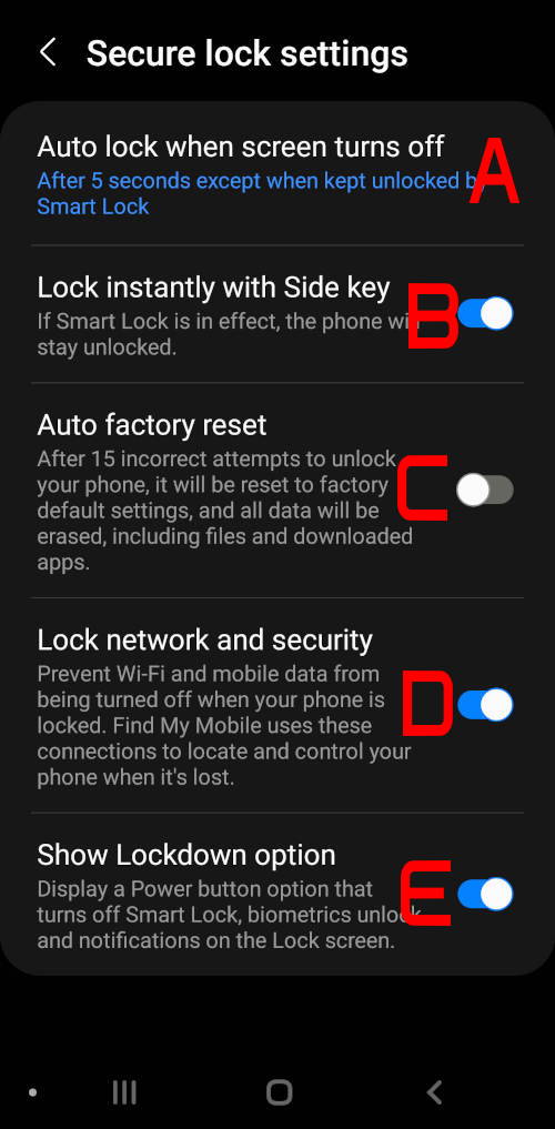 Secure lock settings under Galaxy S22 Lock Screen settings
