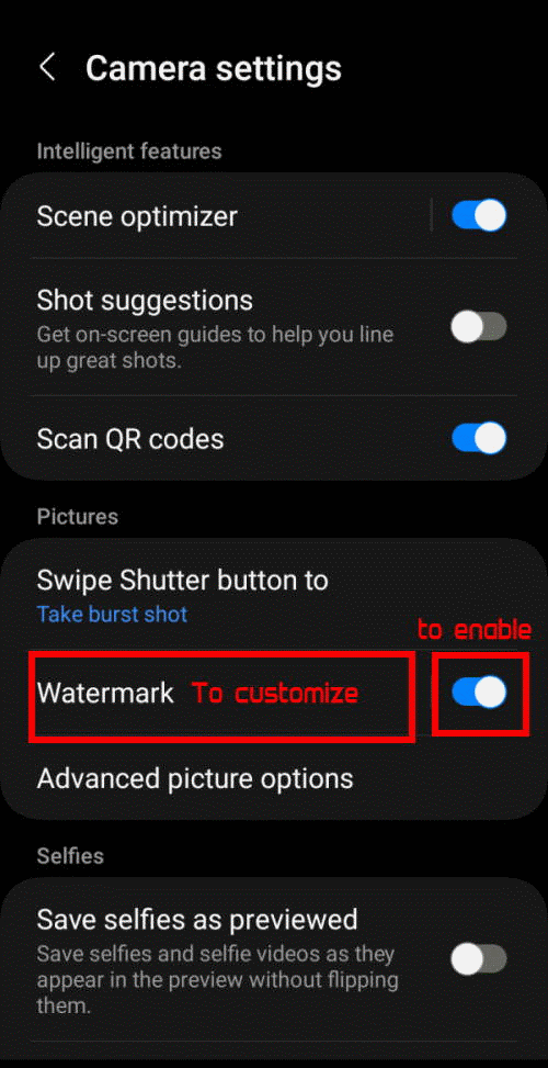 Enable and customize watermarks on Galaxy S22, S21, and S20 with One UI 5.
