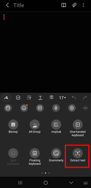 extract text button on Samsung Keyboard
