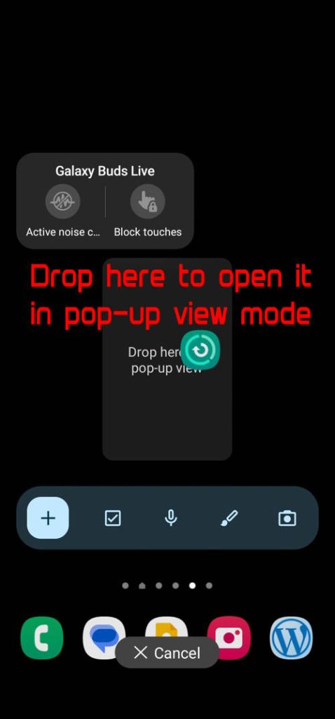 Drop the icon near the center of the screen to open the app in pop-up view multiwindow mode.