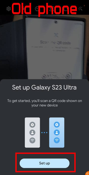 Use Fast Pair to set up Galaxy S23: pop-up on the old phone