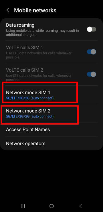 change SIM card mobile network type on Galaxy S23