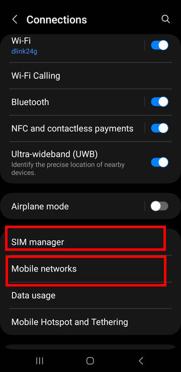 Galaxy S23 connections page