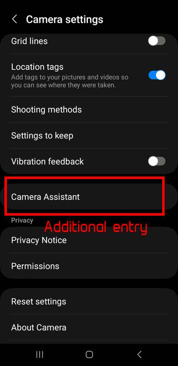 Camera Assistant in Galaxy S23 Camera Settings page
