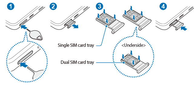 inserting SIM card into Galaxy S23 and S23+