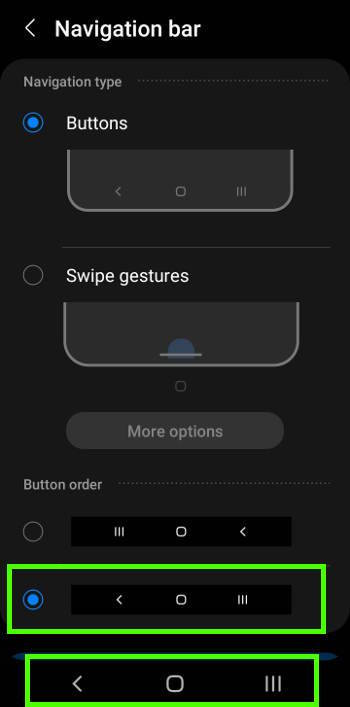 changed navigation button layout on Galaxy S23 navigation bar