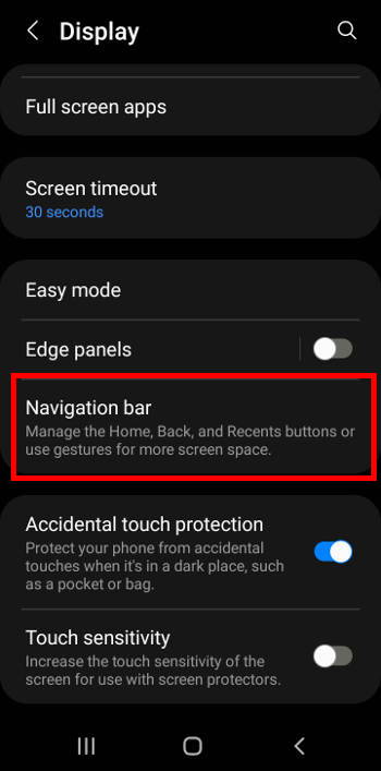 Galaxy S23 display settings: customize navigation buttons and navigation bar