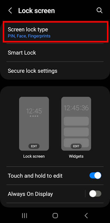 lock screen settings: secure Galaxy S23