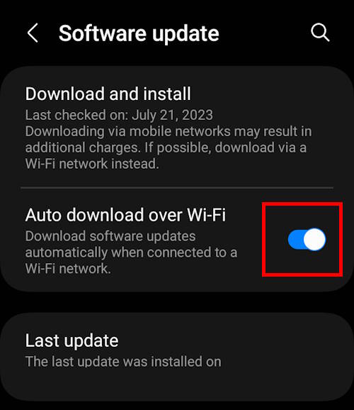 enable software update on Galaxy S23