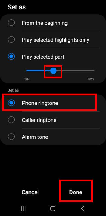 use Samsung Music to customize ringtones on Galaxy S23, S22, and S21: manually select starting location
