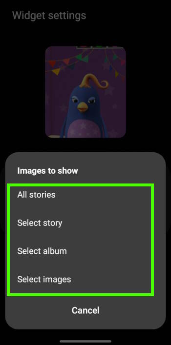 Select photos for the Gallery Widget