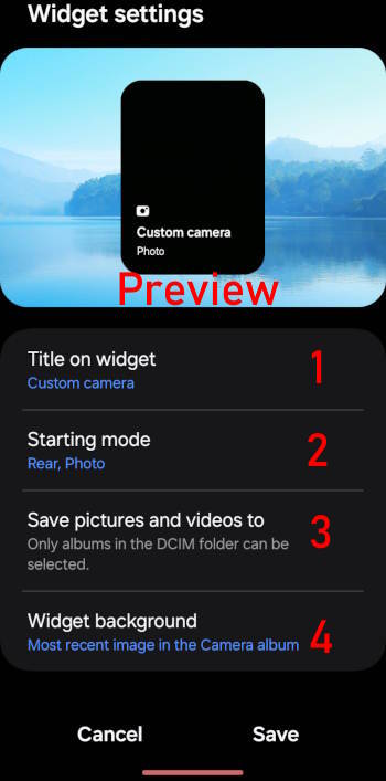 configure and customize camera widget