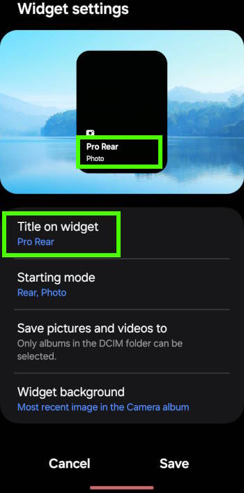 Preview of the new title (name) of the camera widget