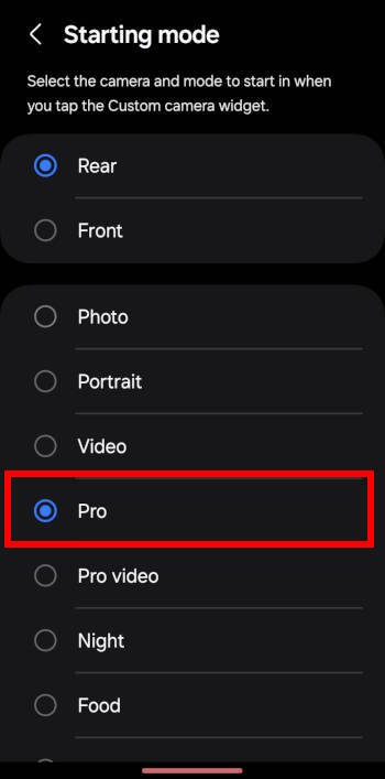 choose camera mode and camera for the camera widget