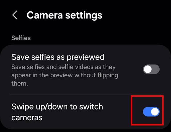 Turn off swipe up/down to switch cameras